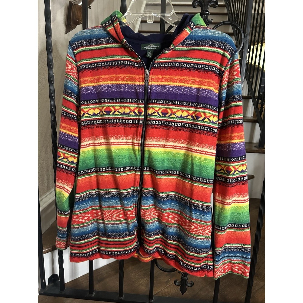 Women's Size 1X Lauren Jeans Co. Ralph Lauren Full Zip Aztec Hoodie Y2K